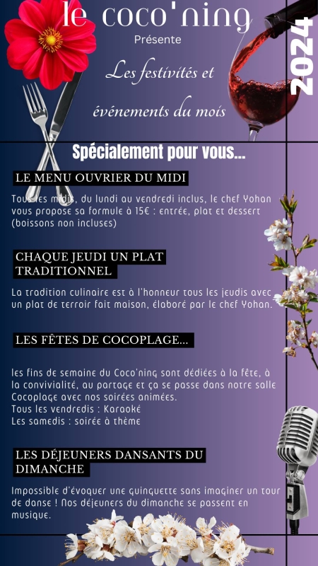 Événements - Le Coco'Ning - Restaurant Saint Martin de la Place - restaurant a faire SAINT-MARTIN-DE-LA-PLACE